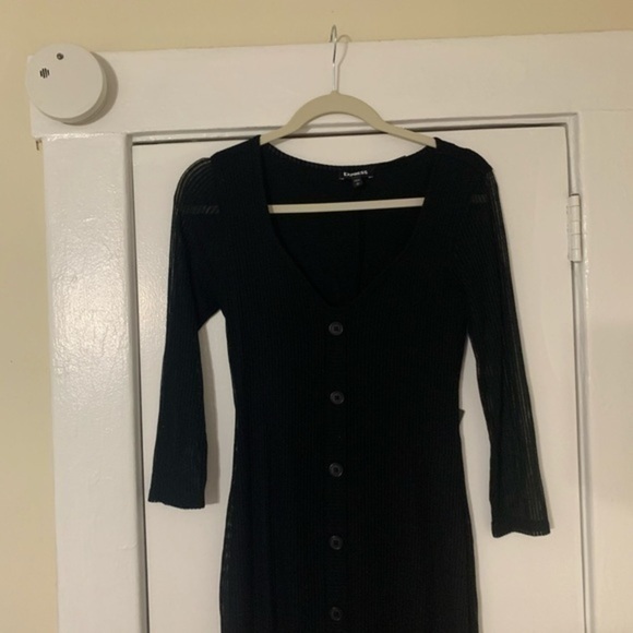 Express Black Ribbed Button Midi Dress Small - Picture 8 of 16